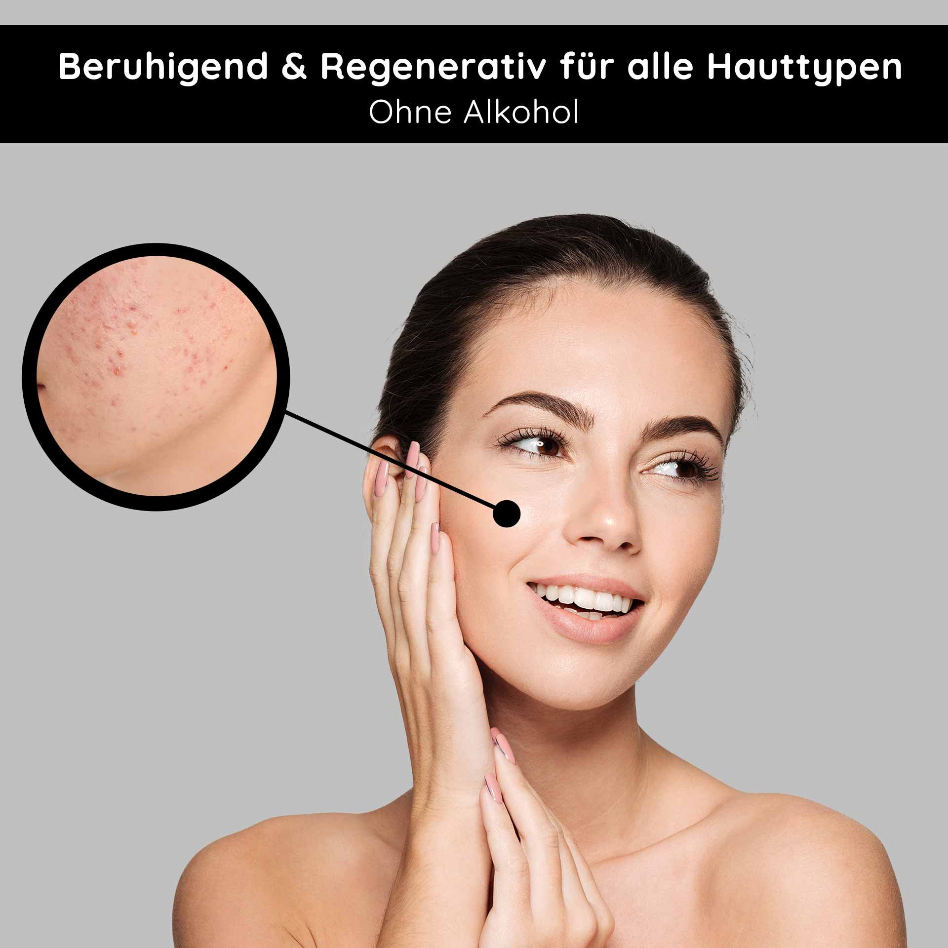 Gros plan sur les ingrédients du tonique facial sans alcool.