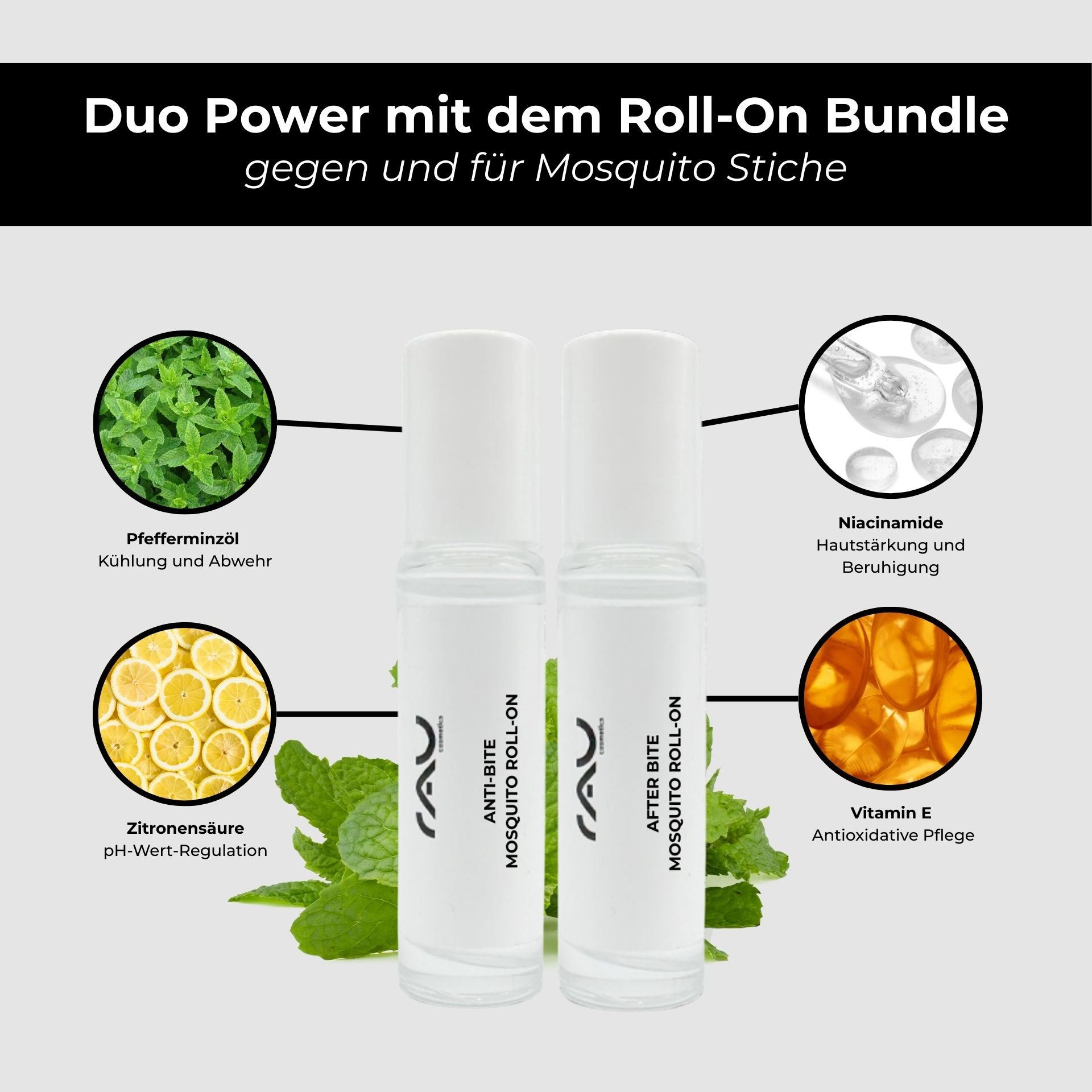 Flacon Roll-On RAU Mosquito Set — Application pratique pour les déplacements.