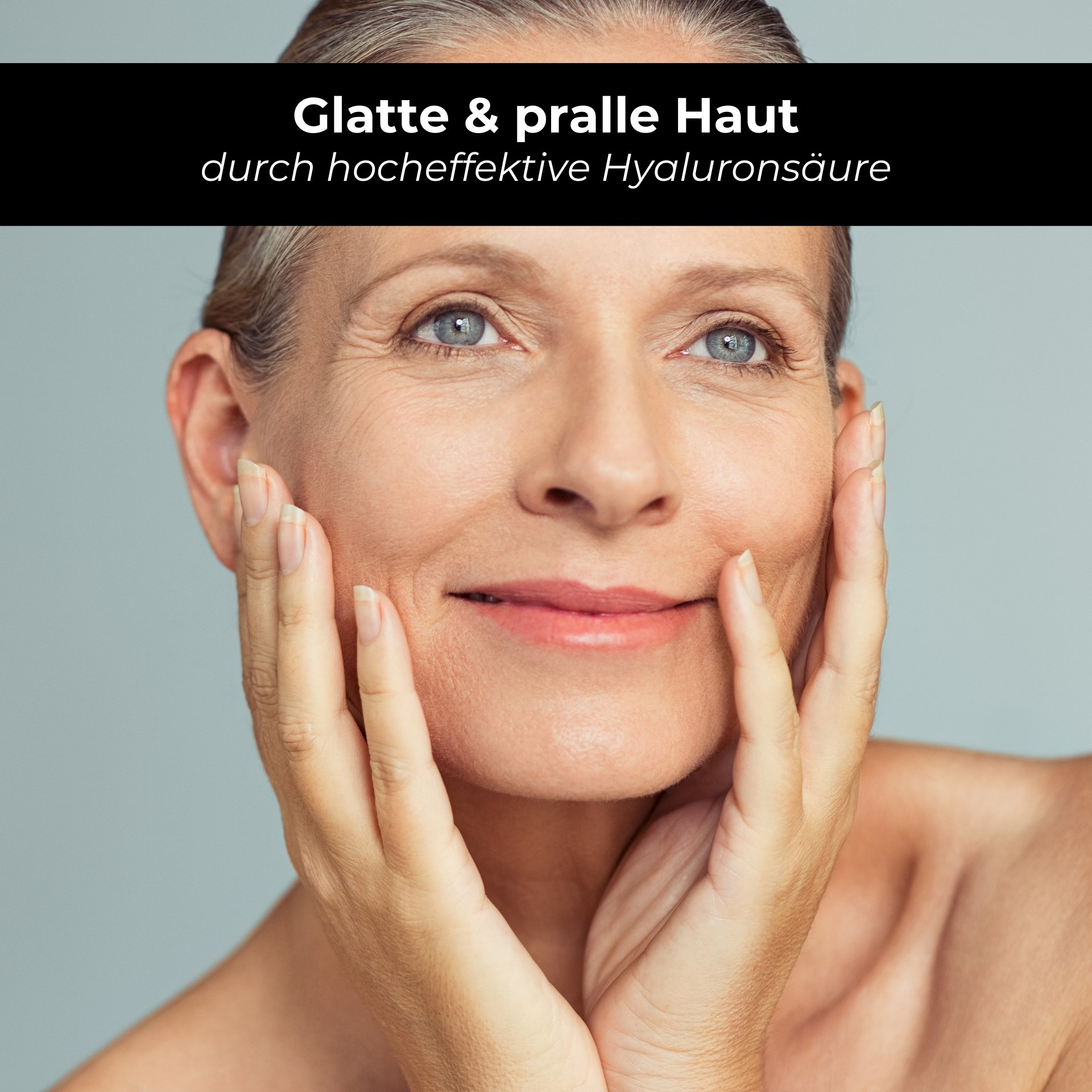 Peau repulpée grâce au hyaluron : Une femme montre son visage radieux, soutenu par l'effet hydratant intense.