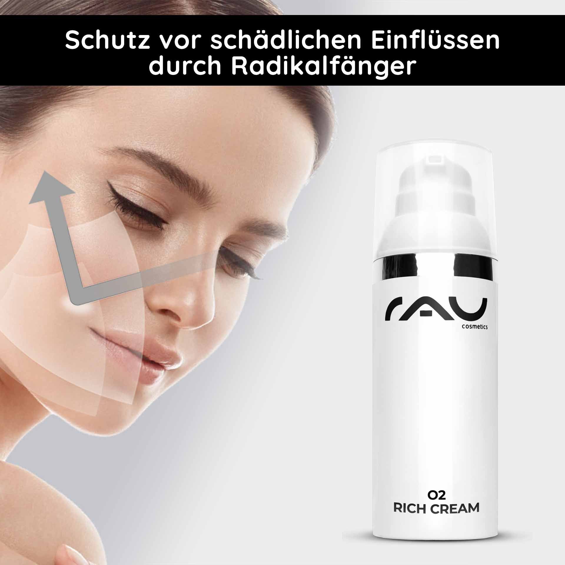 RAU O2 Rich Cream 50 ml - Crème de nuit riche en pot avec étiquette argentée pour les peaux nécessitant une régénération.
