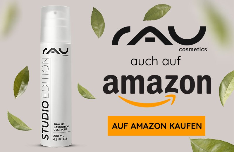 Straffende Gelmaske von RAU Cosmetics in eleganter Verpackung mit grünen Blättern, die die pflanzliche Hautpflege hervorhebt, erhältlich bei Amazon.