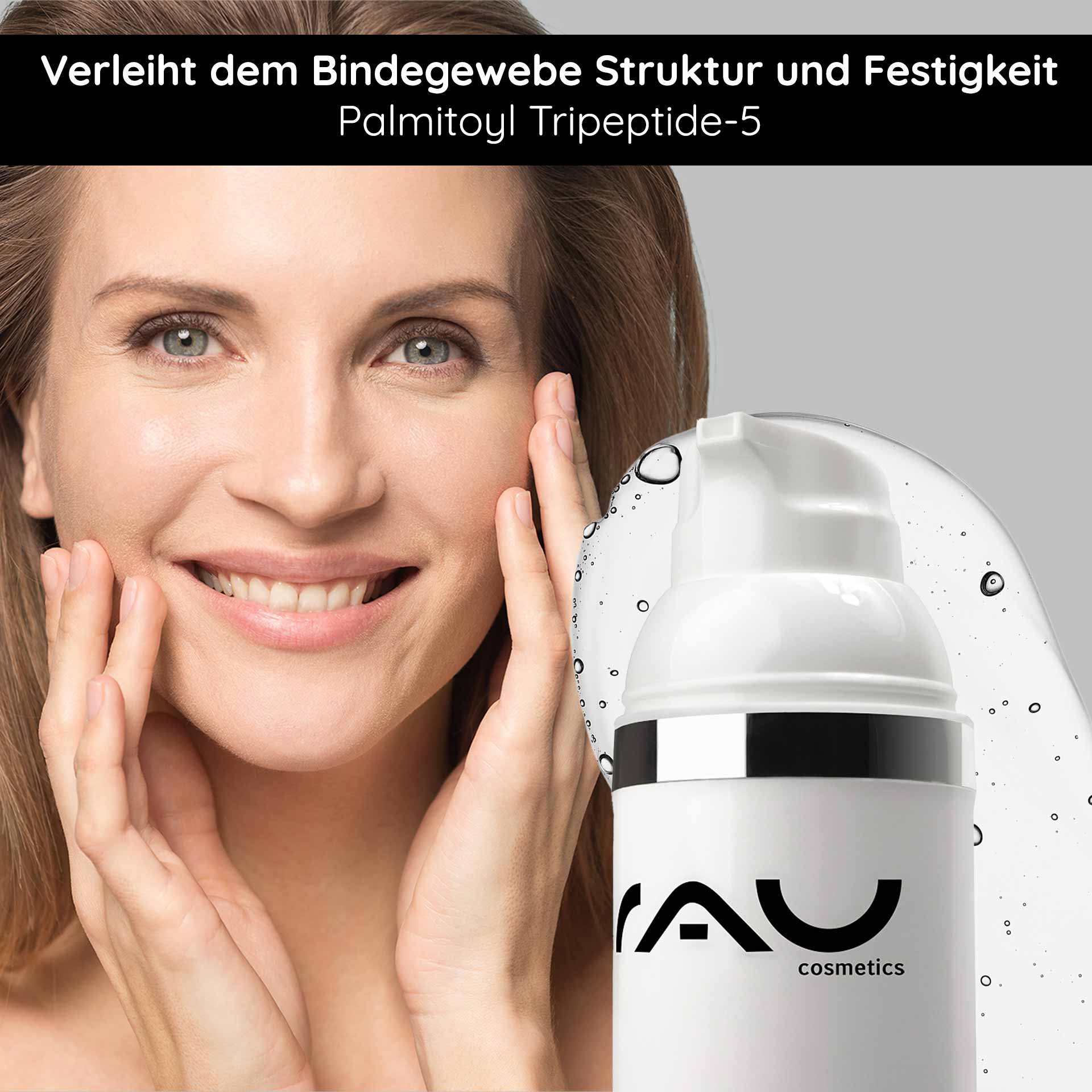 Frau mit glatter Haut, die Caviar Rich Cream von RAU Cosmetics anwendet, betont die Anti-Aging-Eigenschaften und den feuchtigkeitsspendenden Effekt der Creme.