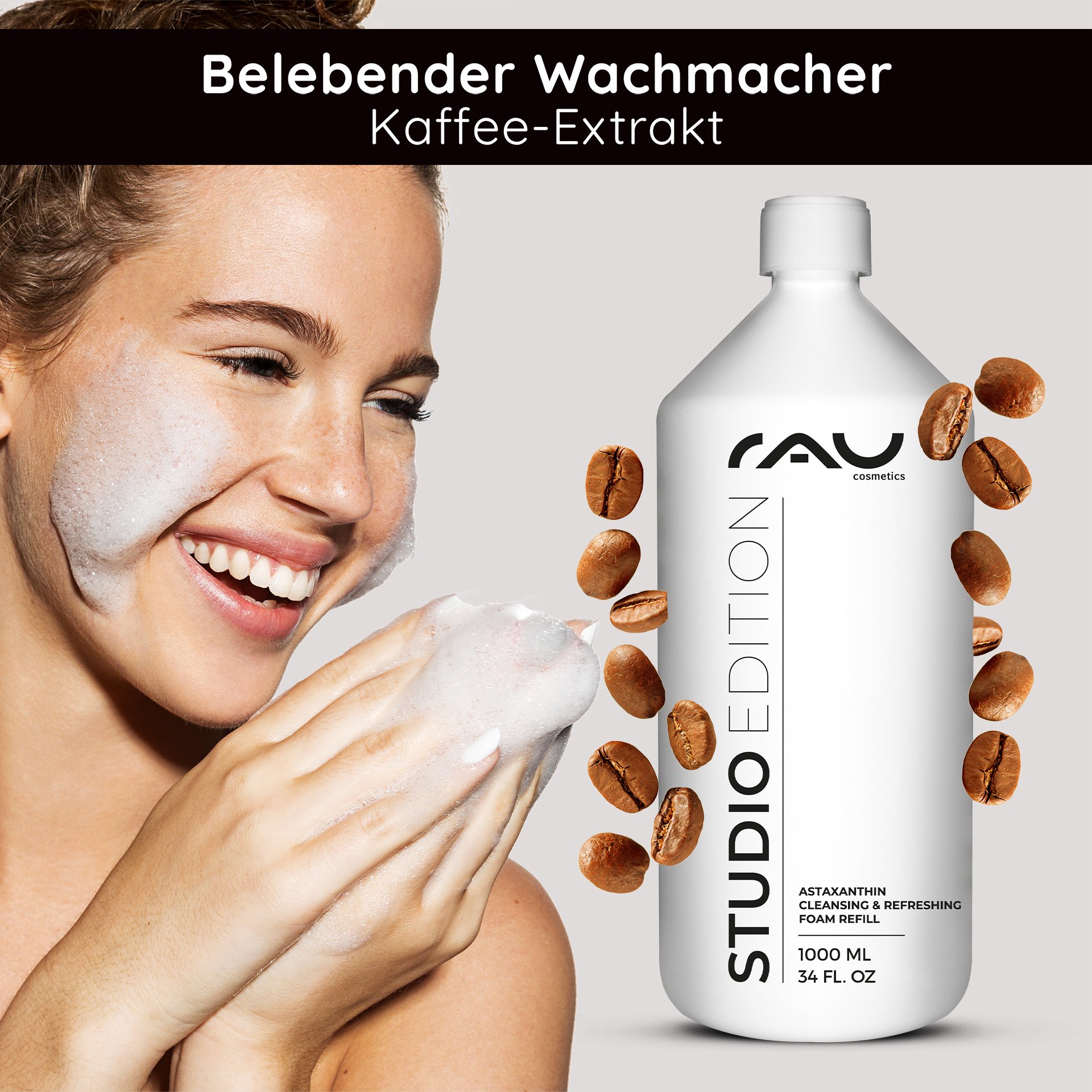 Sensation de fraîcheur sur la peau après l'application de la mousse nettoyante à l'astaxanthine.