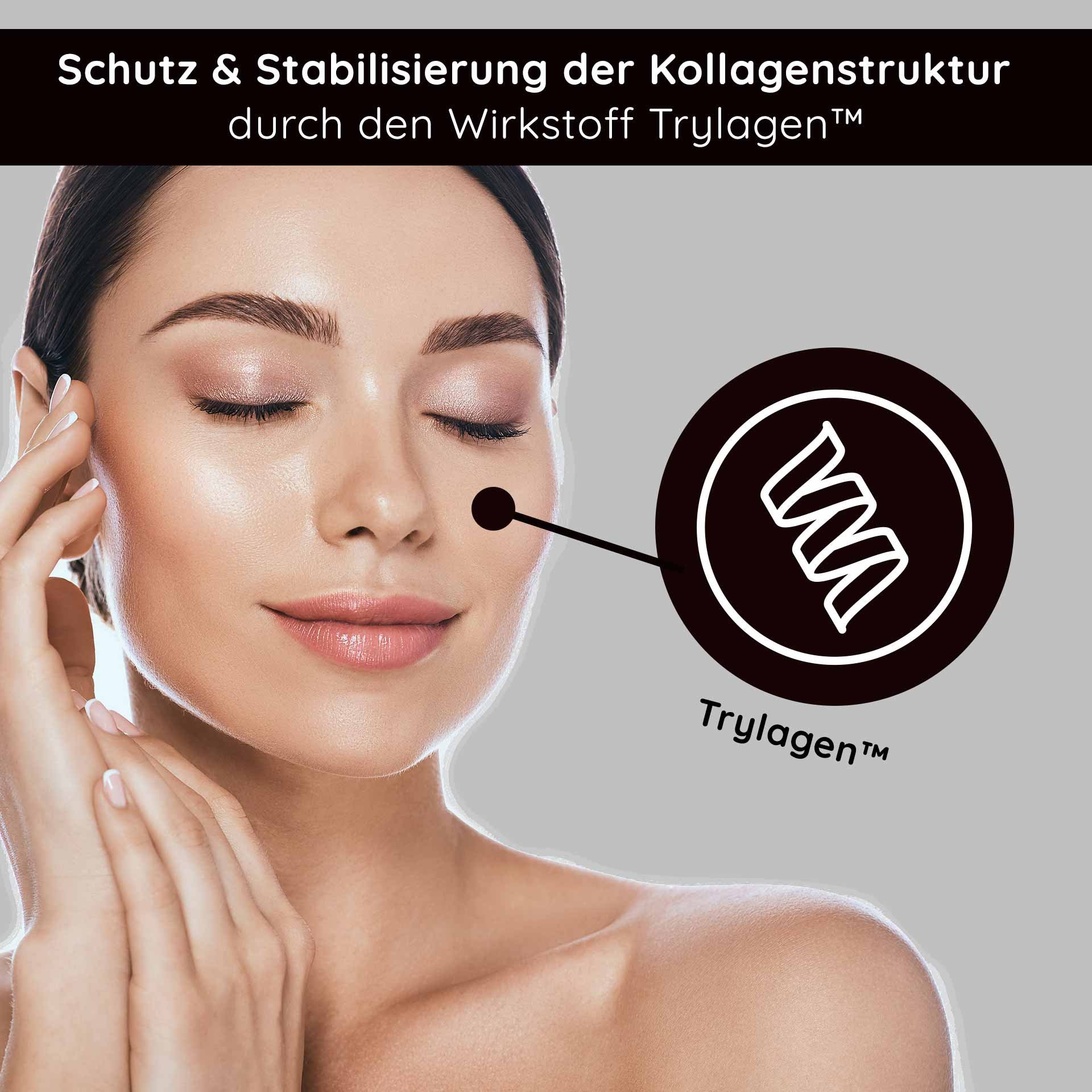 Protection des fibres de collagène : Un modèle à la peau éclatante fait la promotion de l'actif innovant Trylagen™.