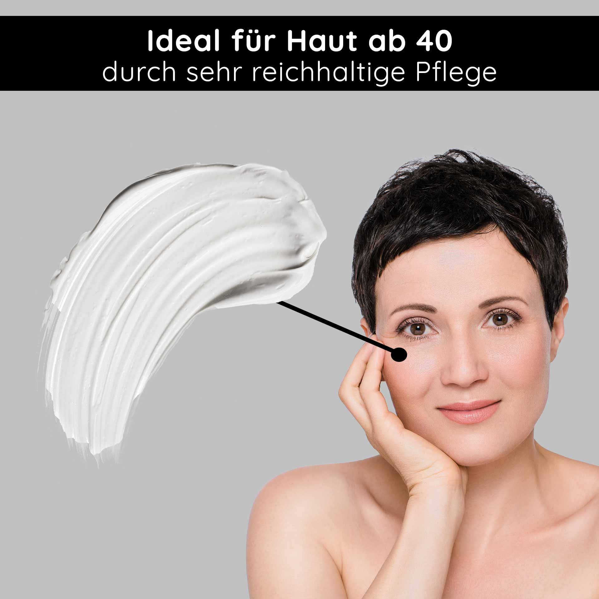 RAU Cosmetics Stem Cell Eye Cream – luxuriöse Augencreme mit pflanzlichen Stammzellen aus Traube, Alpenrose und Schweizer Apfel. Abbildung des Produkts in einem eleganten Tiegel mit silbernem Deckel.