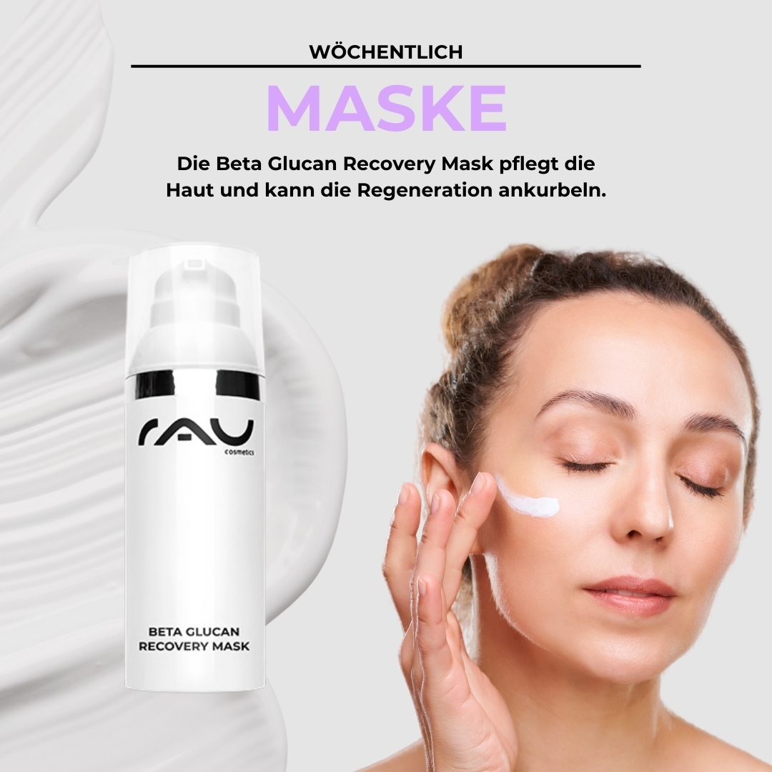 Routine de soins professionnelle pour peau sèche „RAU Cosmetics Profi-Pflegeroutine für trockene Haut – Feuchtigkeitsmaske zur intensiven Regeneration und Versorgung mit 24 h Feuchtigkeit.“