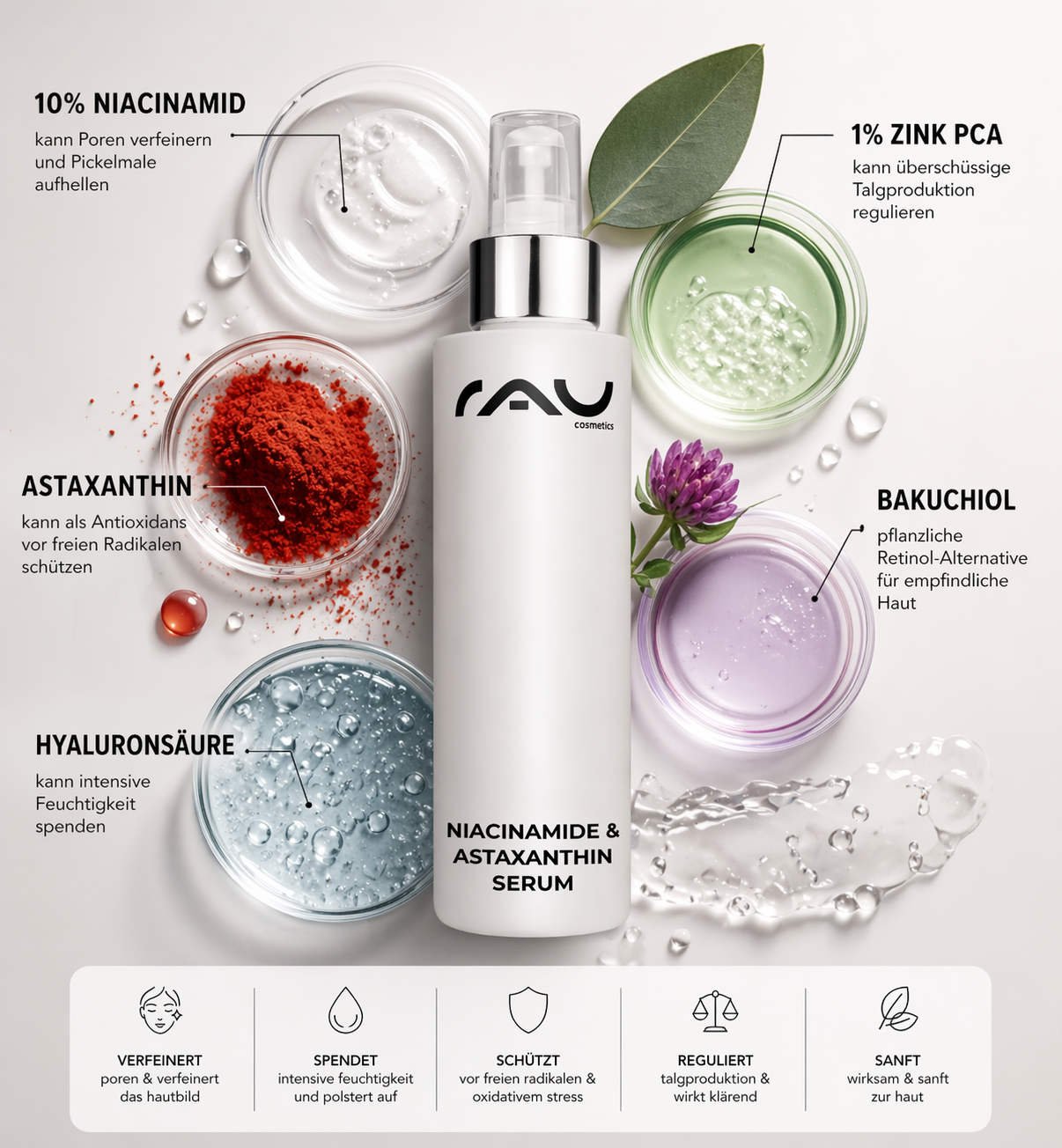 Puissance des actifs : Niacinamide, Astaxanthine et Acide Hyaluronique pour un teint éclatant.