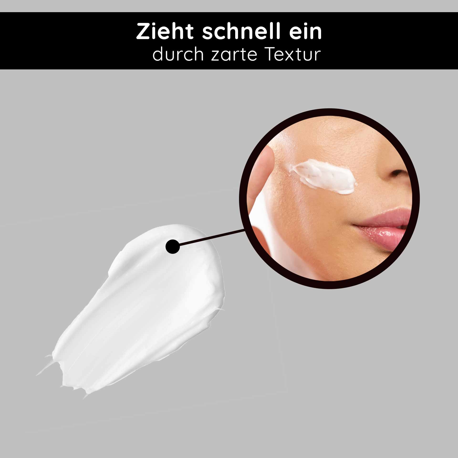 Sensation de peau délicate : gros plan de l'application de la crème visage à absorption rapide pour un résultat souple.