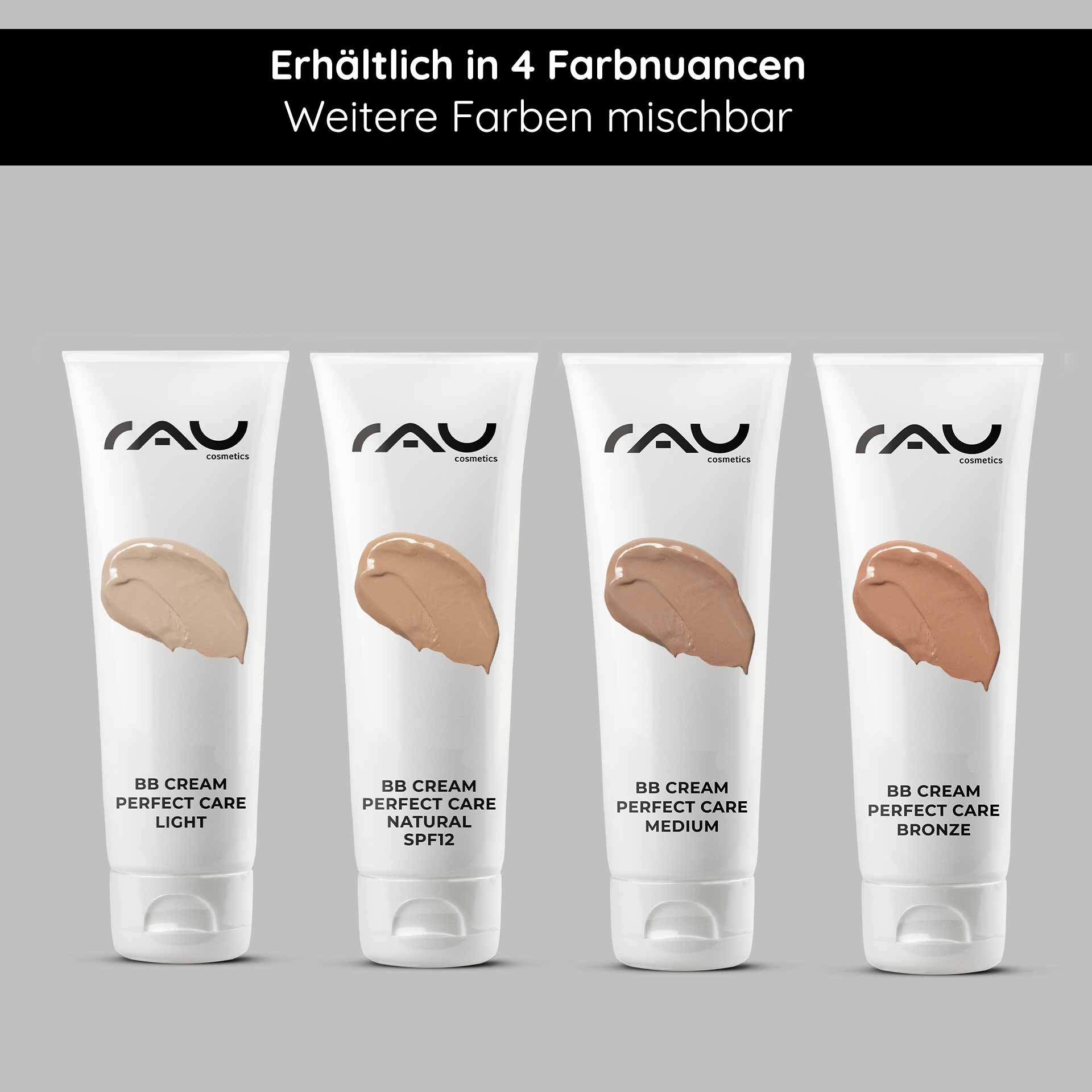 Choix de couleurs : les RAU BB Creams sont disponibles en différentes nuances de Light à Bronze pour chaque type de peau.