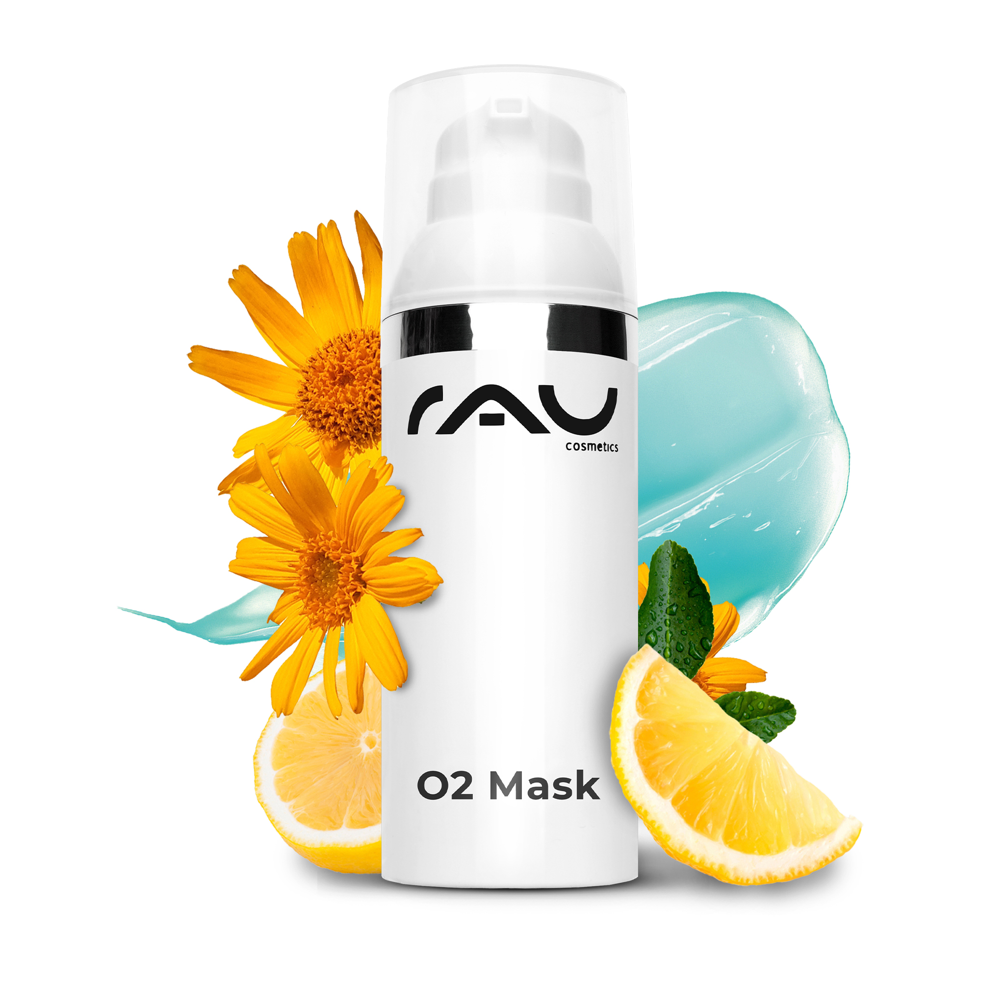 O2 Mask 50 ml Masque à l'aloe vera, à l'arnica et au ginkgo Zitrusfrucht, Pflanze, Produzieren, Flasche, Gänseblümchen