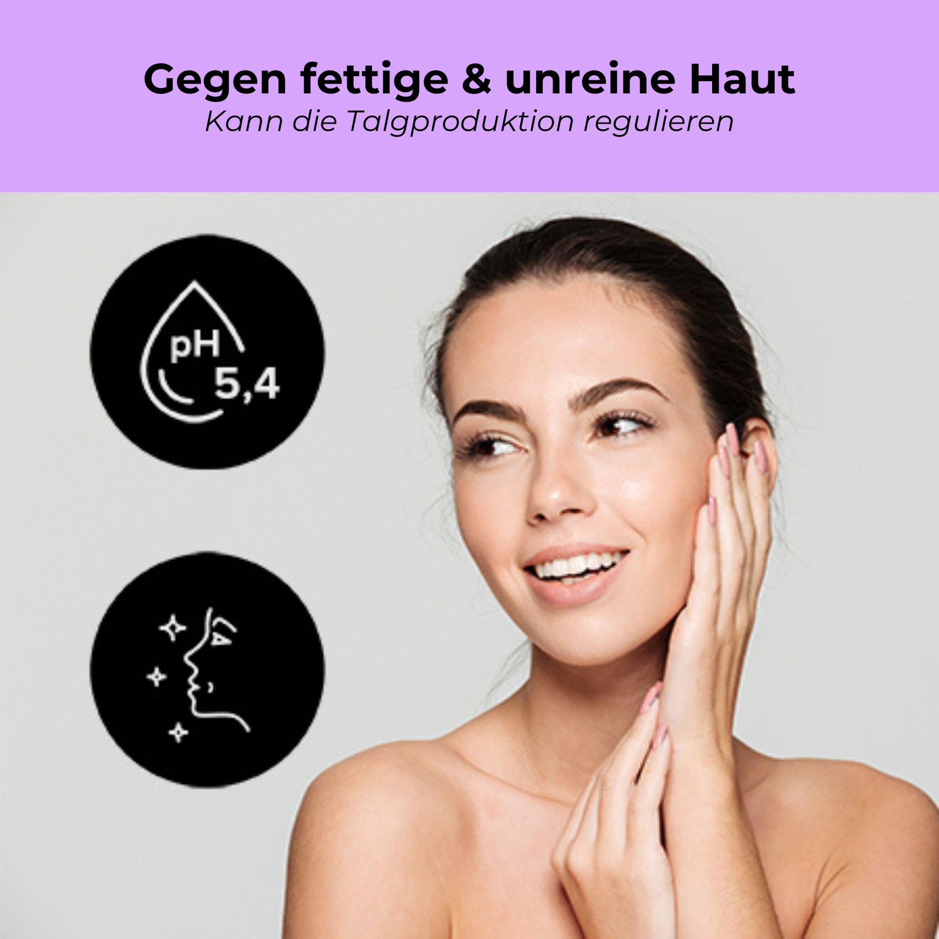 Peau pure : Portrait d'une femme au teint soigné et matifié après le nettoyage avec la série Purifying.