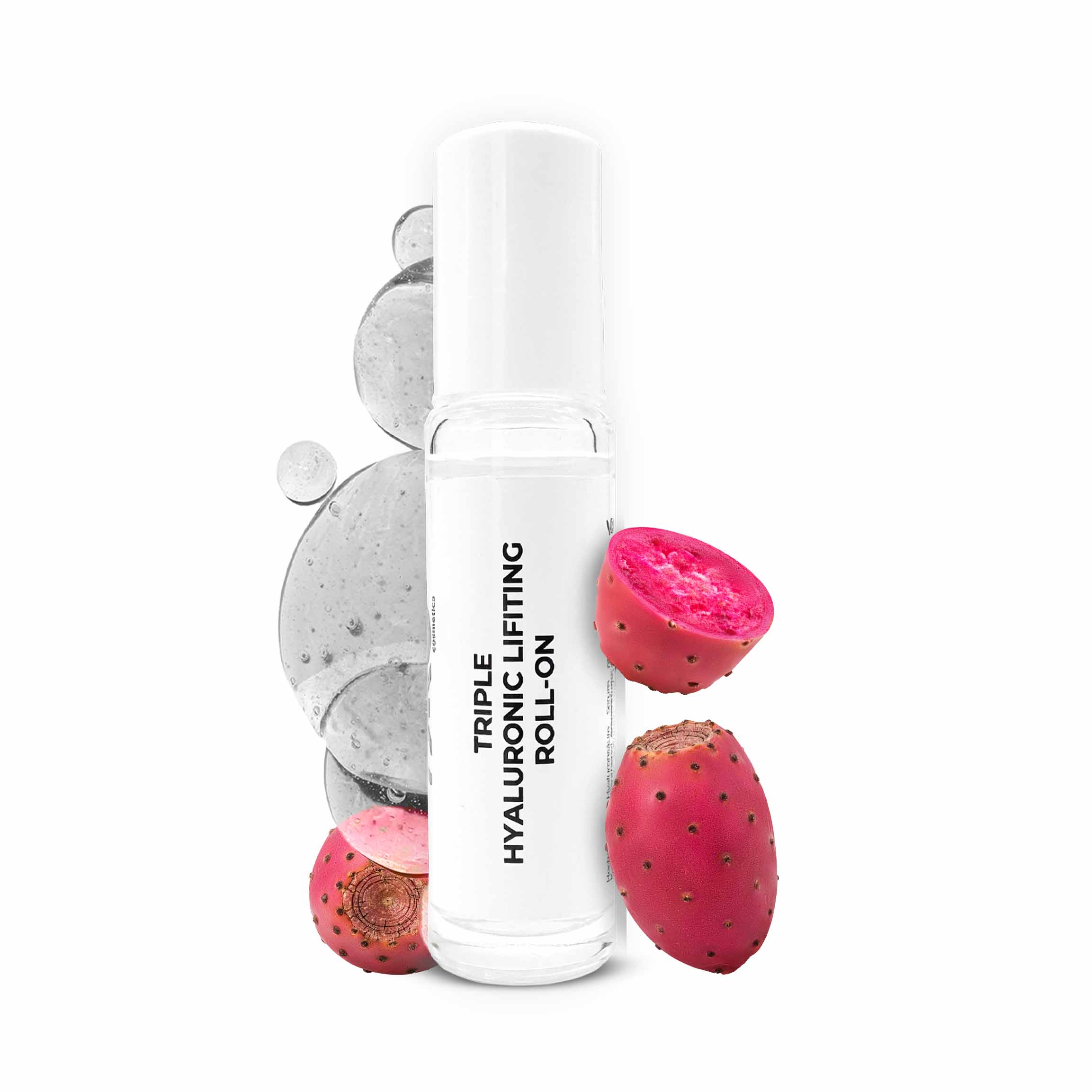 Triple Hyaluronic Serum Roll-On 10 ml avec 3 acides hyaluroniques Dreifach-Hyaluron-Lifting-Roll-On-Serum mit Kaktusfruchtextrakt und Hyaluronsäure, entwickelt für tiefe Feuchtigkeitsversorgung und Anti-Aging-Vorteile.