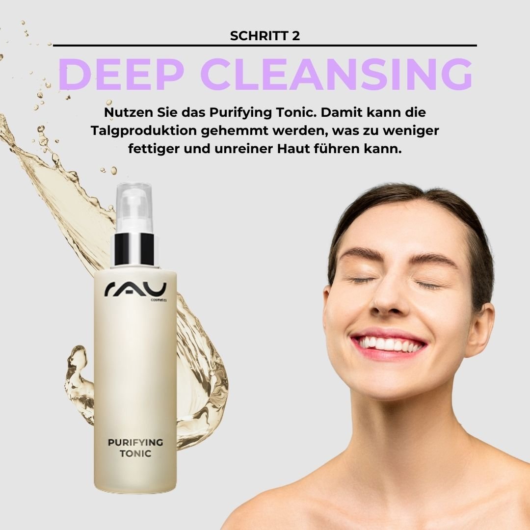Kit de soins RAU Cosmetics peaux grasses et impures – Routine de base avec gel nettoyant, tonique spécial et crème anti-imperfections pour réguler la production de sébum et affiner les pores.