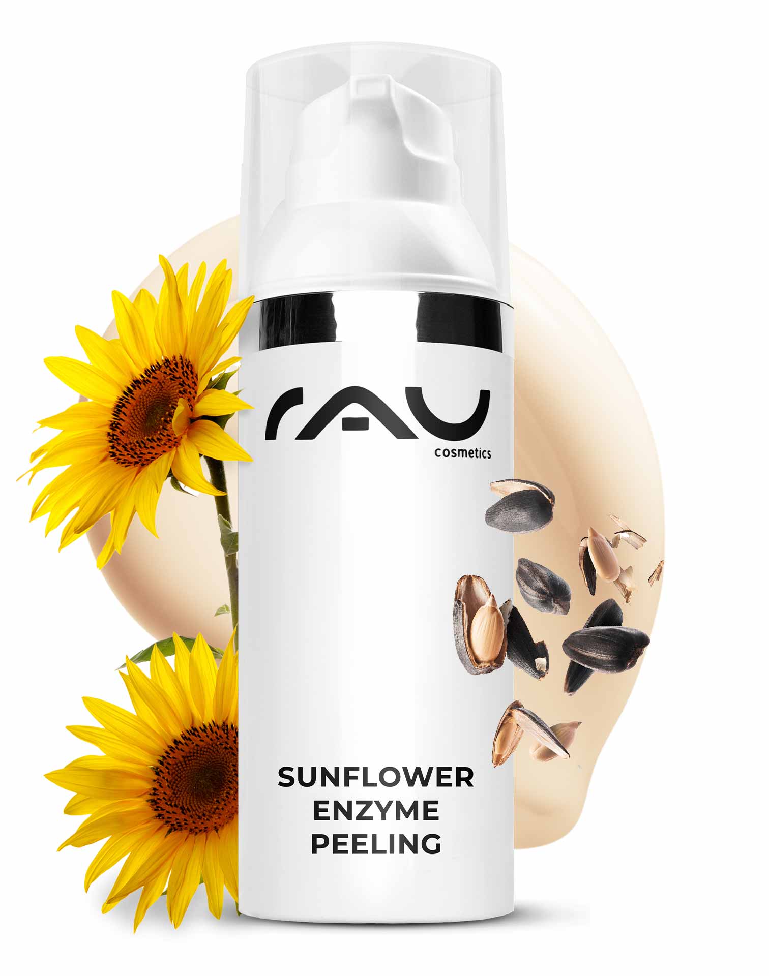 Sunflower Enzyme Peeling 50 ml Exfoliant chimique à base d'enzymes Verpackung des Sonnenblumen-Enzym-Peelings mit Sonnenblumenblüten, die den Produktnamen hervorheben und die Vorteile des enzymatischen Peelings für empfindliche Haut hervorheben.