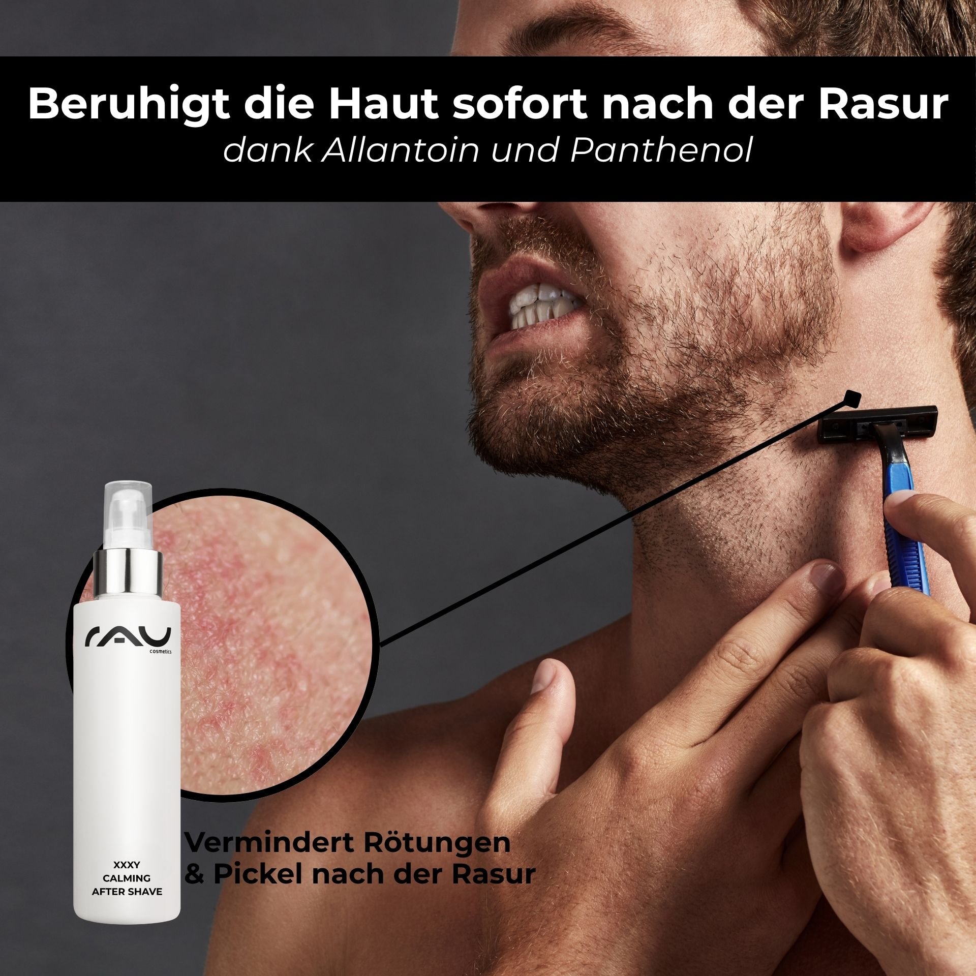 Homme appréciant l'effet nourrissant de l'après-rasage XXXY.